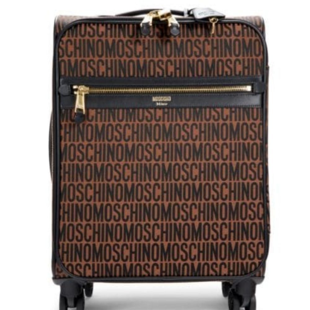 Moschino 18" Logo Spinner Suitcase- Brown